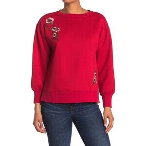 VELVET HEART Women's Orson Red Floral Embroidered Sweatshirt Size S